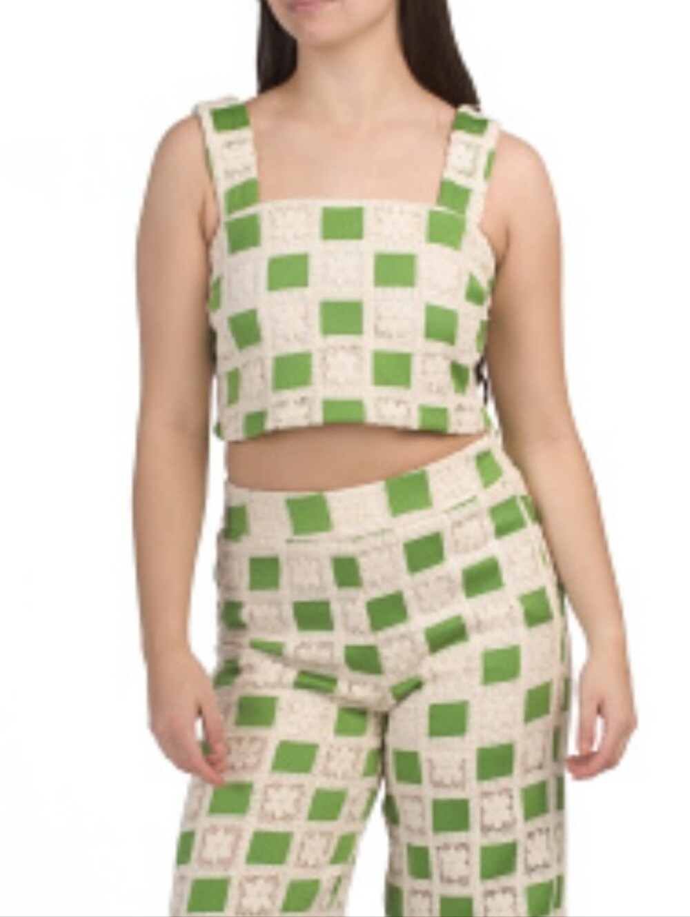 Marshalls Green and Cream Checker Wide-Leg Pants